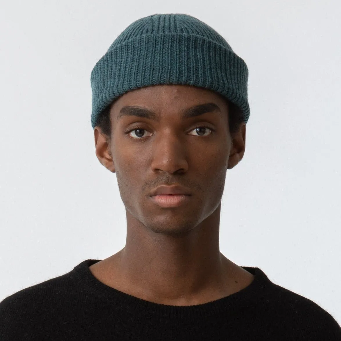 Merino Handknit Rib Hat in Dragonfly Green