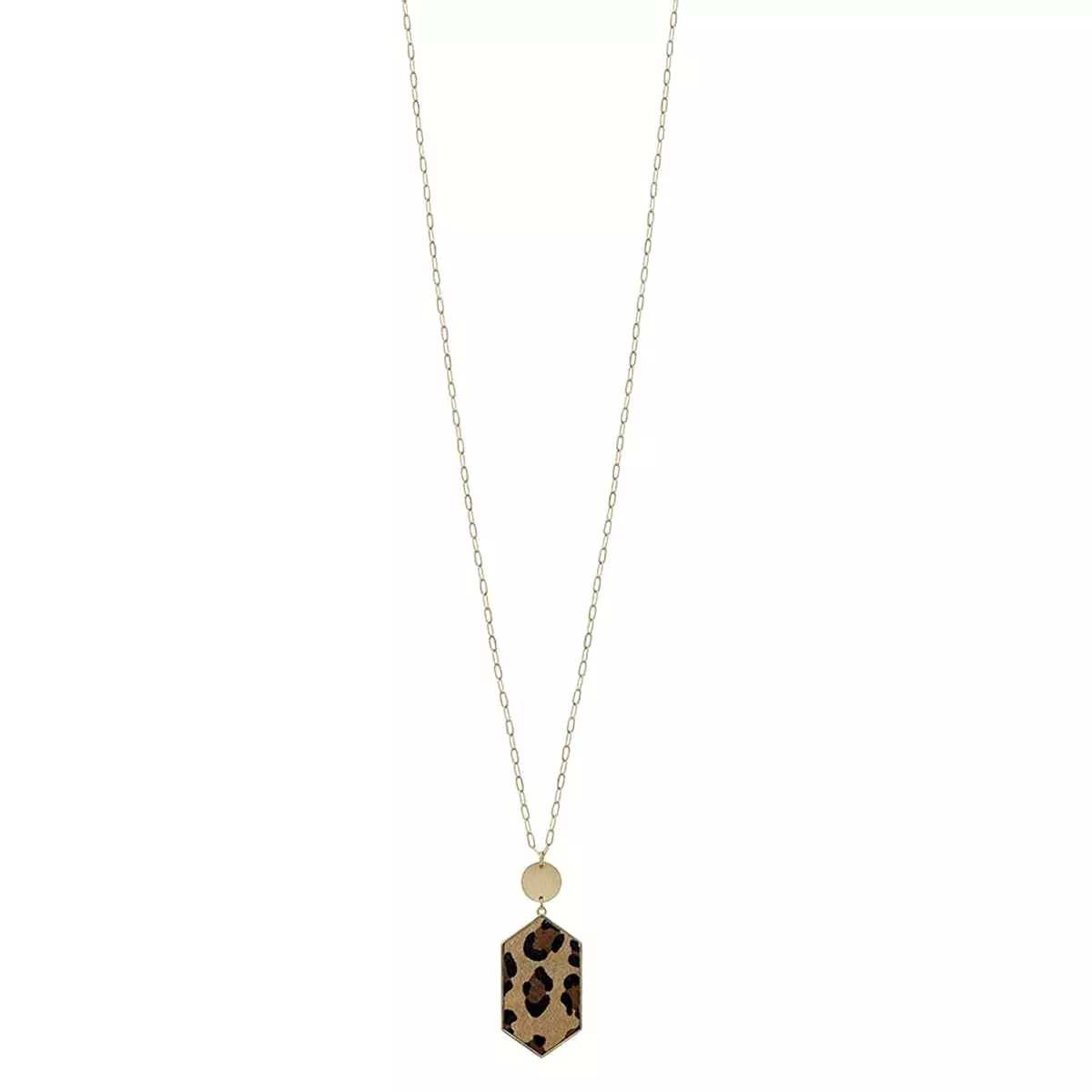 Metal Chain Hexagon Leopard Pendant Long Necklace