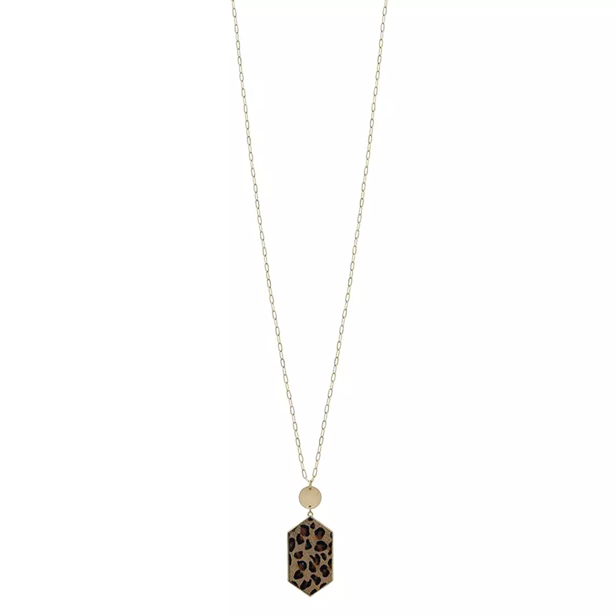 Metal Chain Hexagon Leopard Pendant Long Necklace