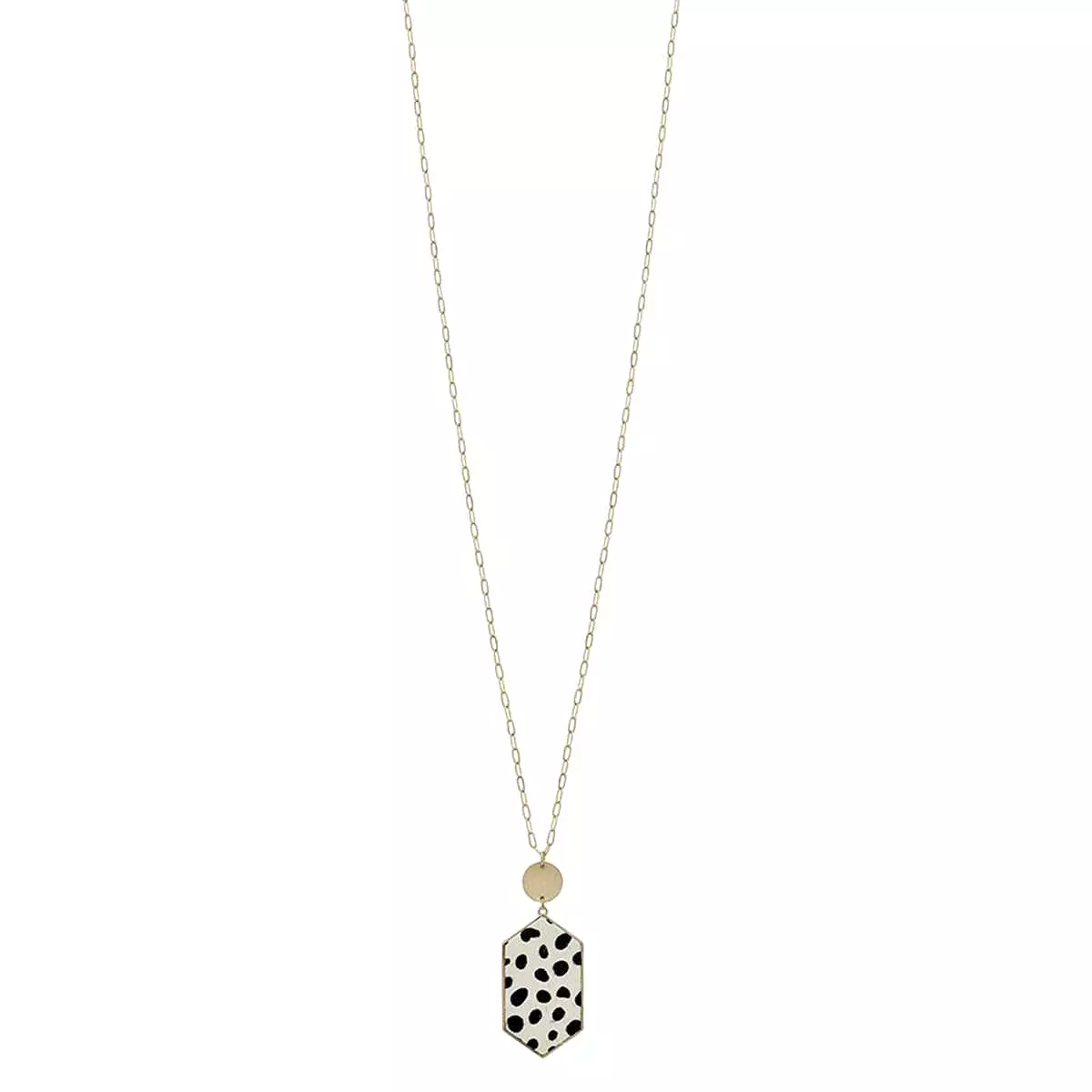 Metal Chain Hexagon Leopard Pendant Long Necklace