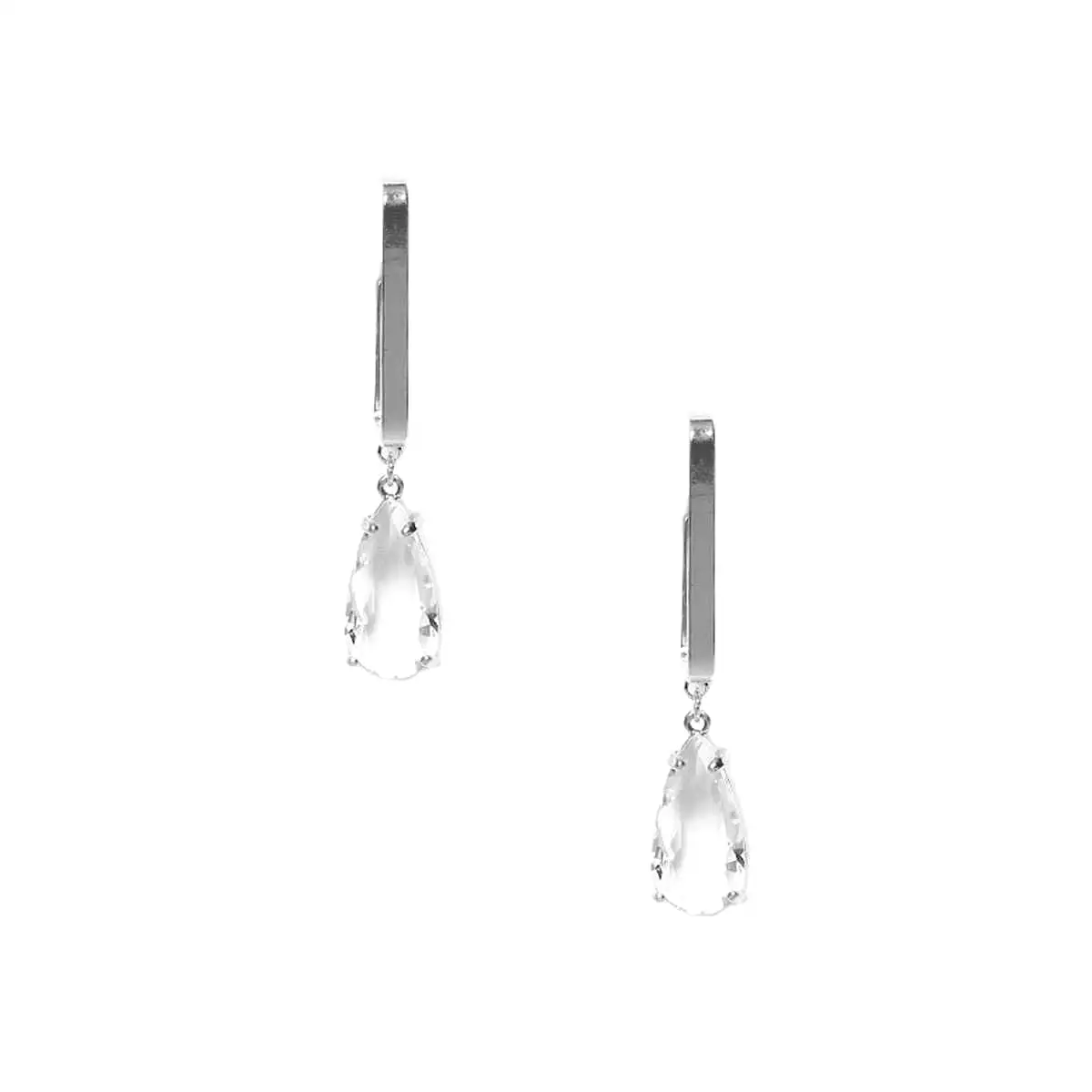 Metal Rectangle Clear Stone Dangle Earring