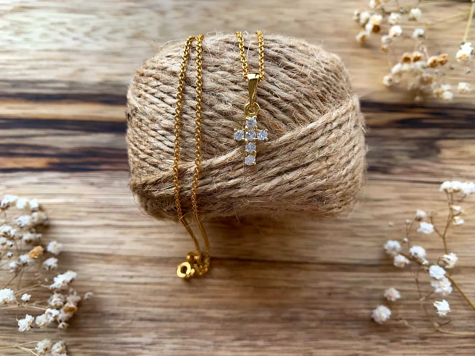 Mini Crystal Cross Necklace - Gold Plated