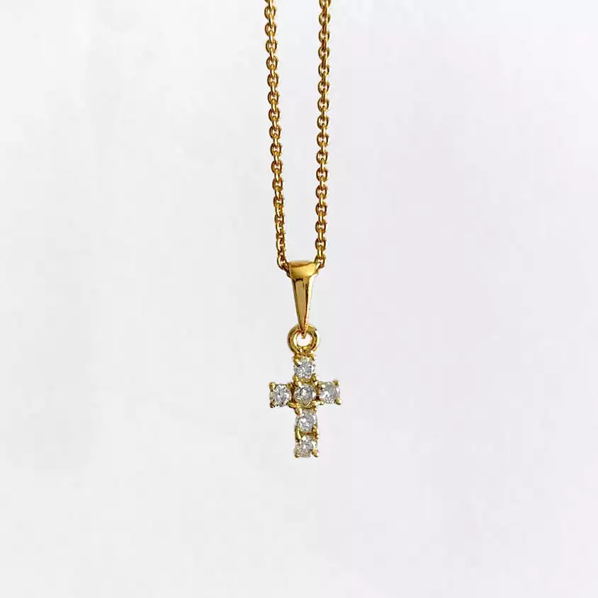 Mini Crystal Cross Necklace - Gold Plated