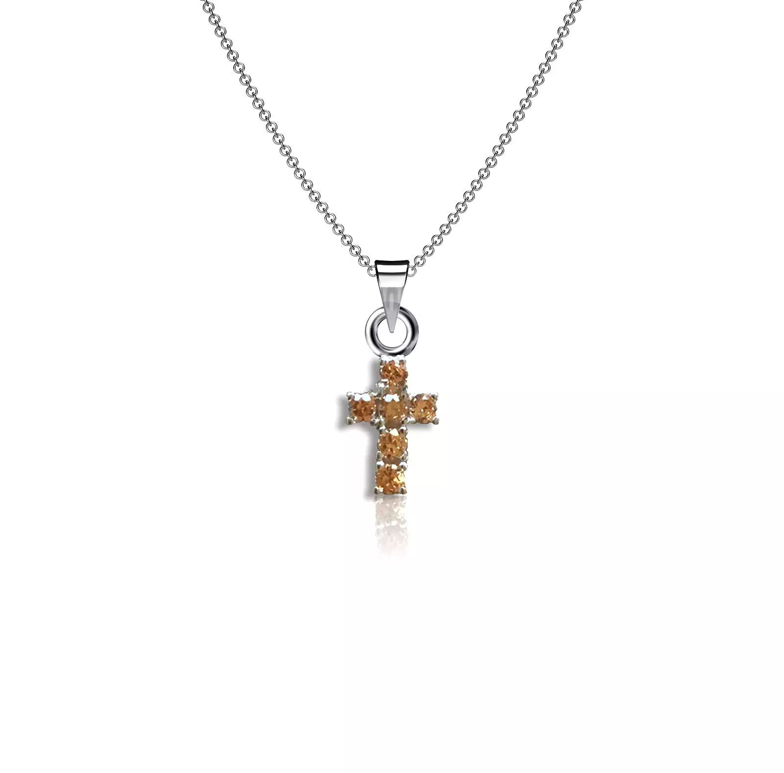 Mini Crystal Cross Necklace - Silver