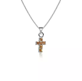 Mini Crystal Cross Necklace - Silver