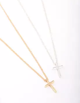 Mixed Metal Plain Cross Necklace Pack