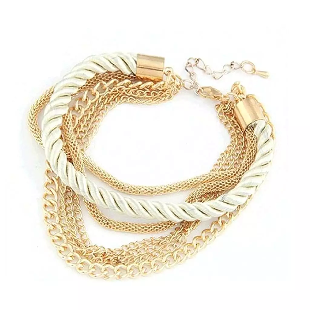 Multi Gold Chain Layered Pearl White Bracelet