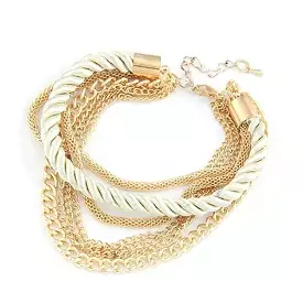 Multi Gold Chain Layered Pearl White Bracelet