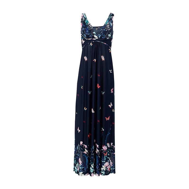 Navy Butterfly Sleeveless long dress