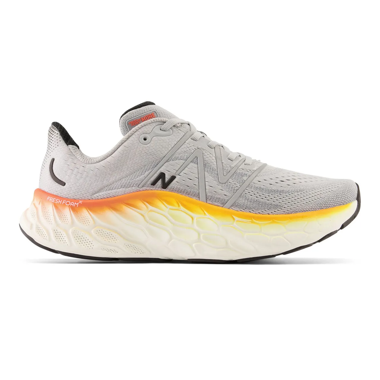 New Balance Men's Fresh Foam X More v4 - Aluminum grey with neon dragonfly and hot marigold