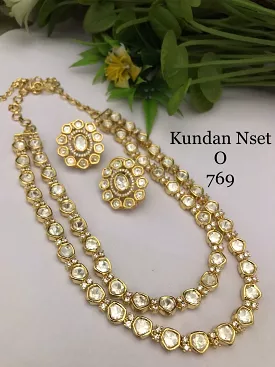 Nishana , Elegant Gold finish Double Layered Kundan Necklace Set for Women -JAY001DNSA