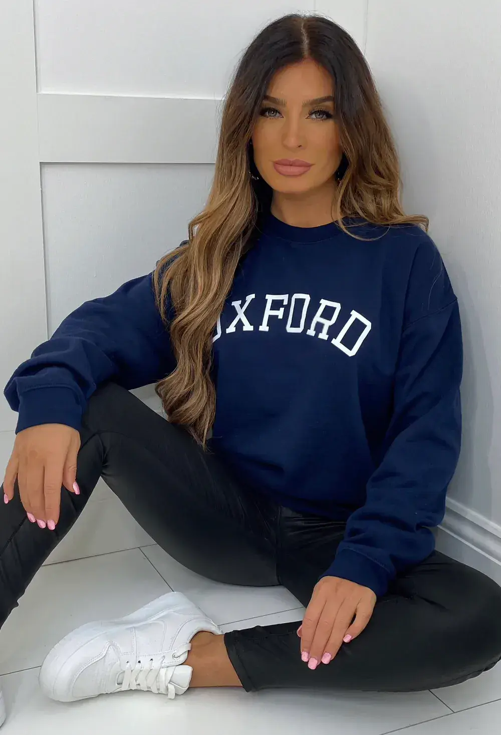 Oxford Vibes Navy Printed Sweatshirt