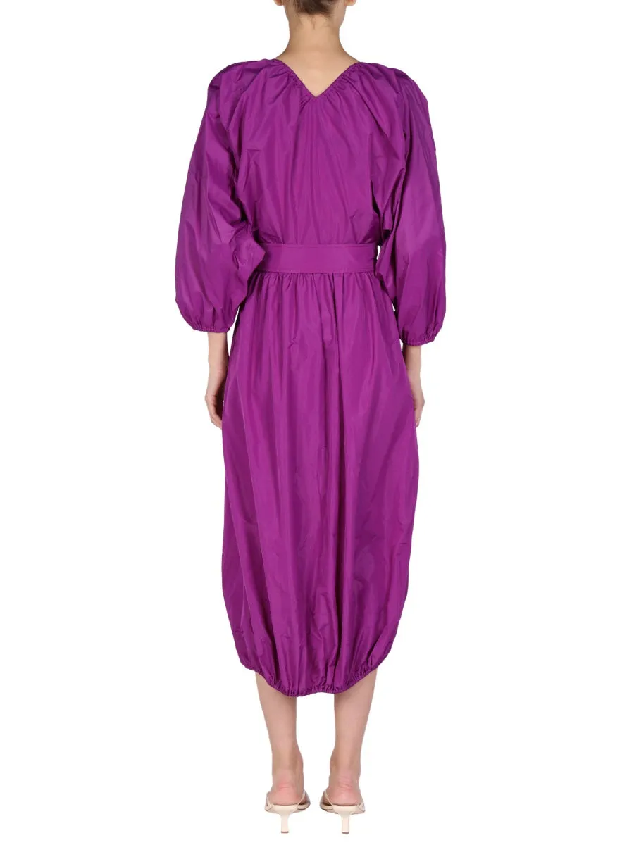 Patou Puff-Sleeved Belted Midi Dress