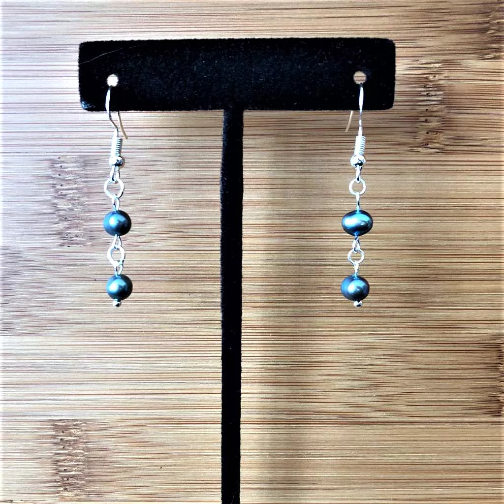 Peacock Blue Potato Pearl Dangle Earrings