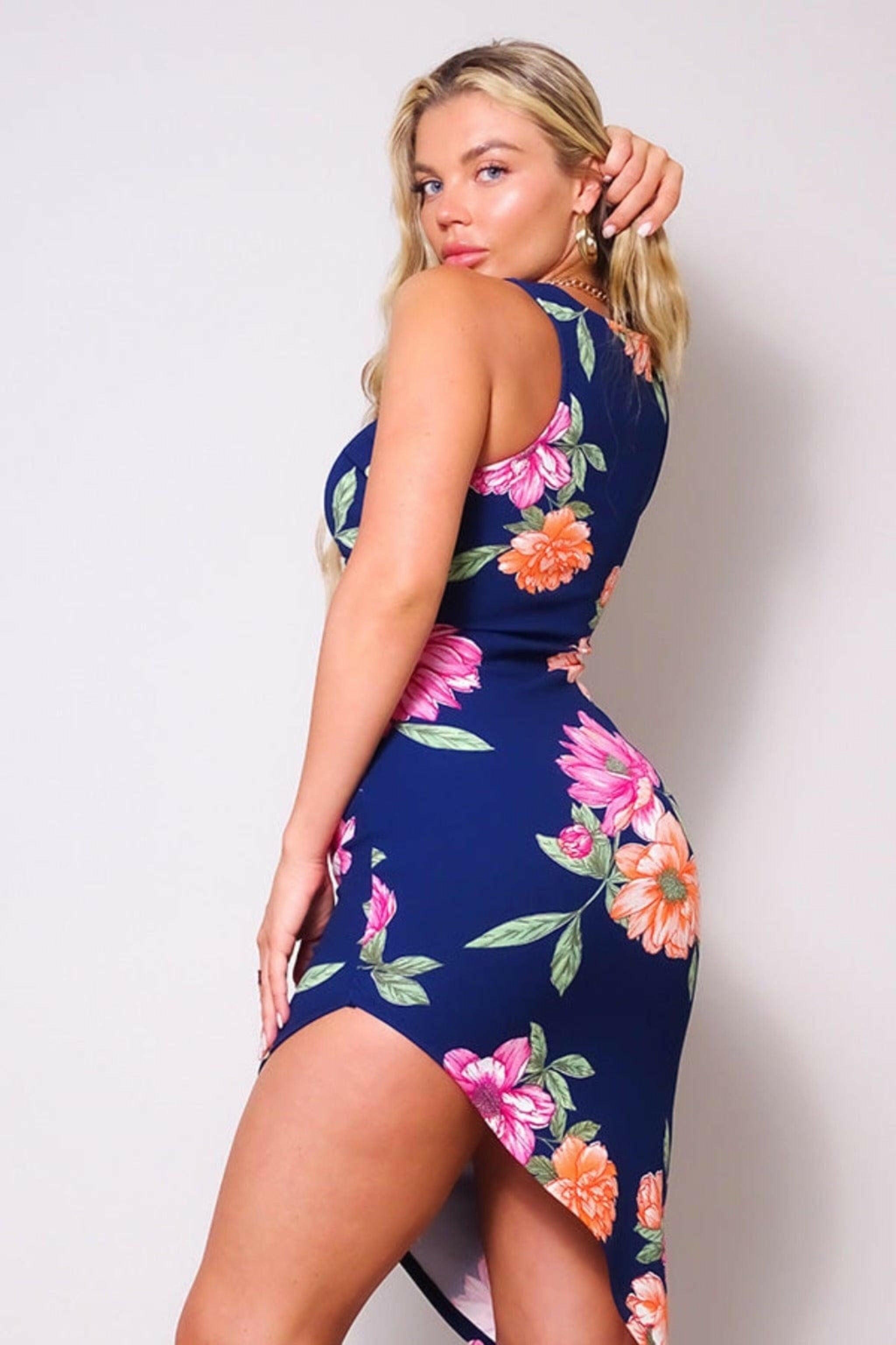 PINK LILY FLORAL COCKTAIL MIDI DRESS