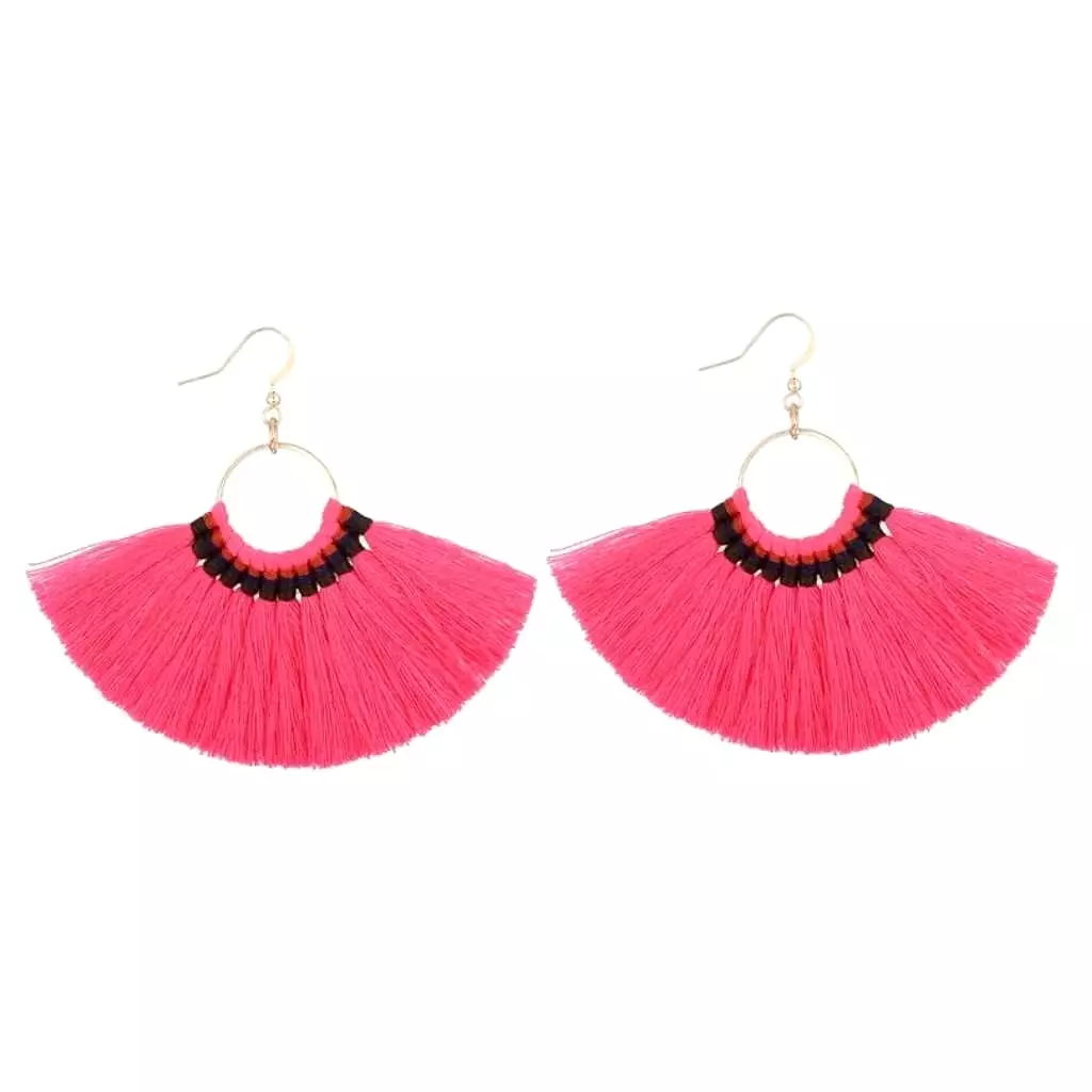 Pink Tassel Fan Dangle Earrings