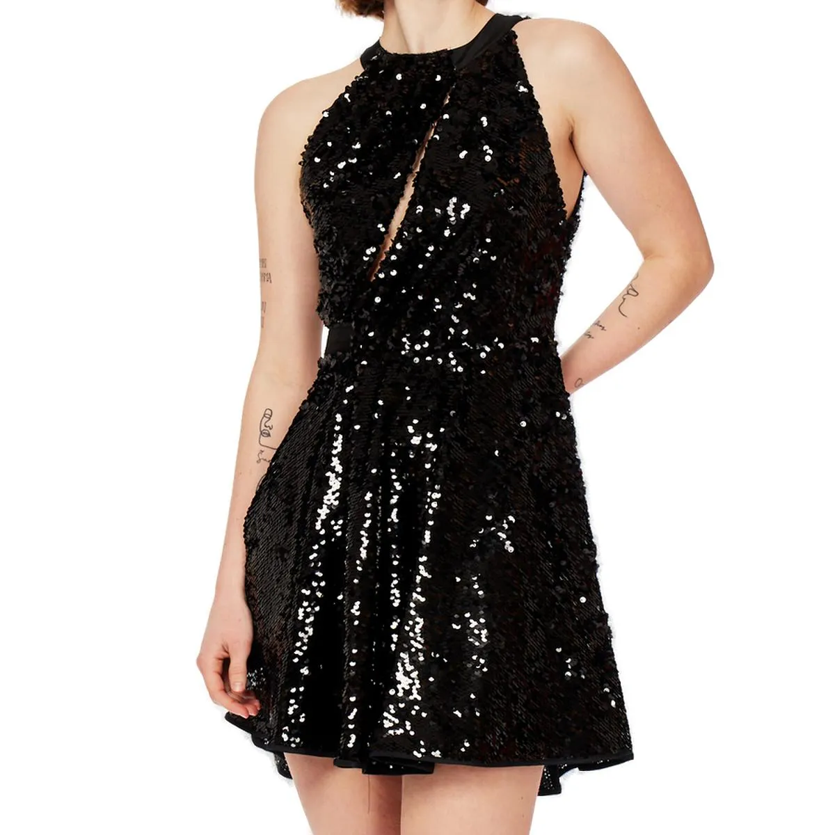 Pinko Allover Sequin Embellished Sleeved Dress