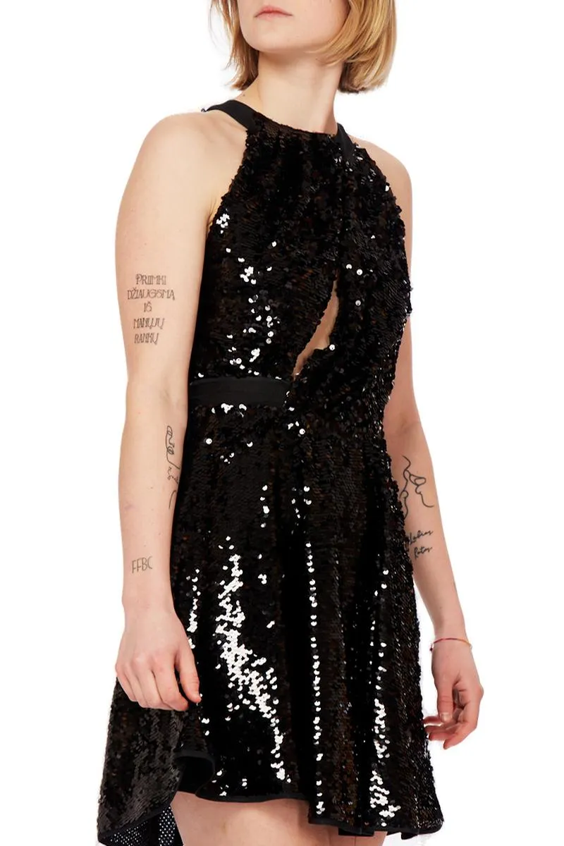 Pinko Allover Sequin Embellished Sleeved Dress