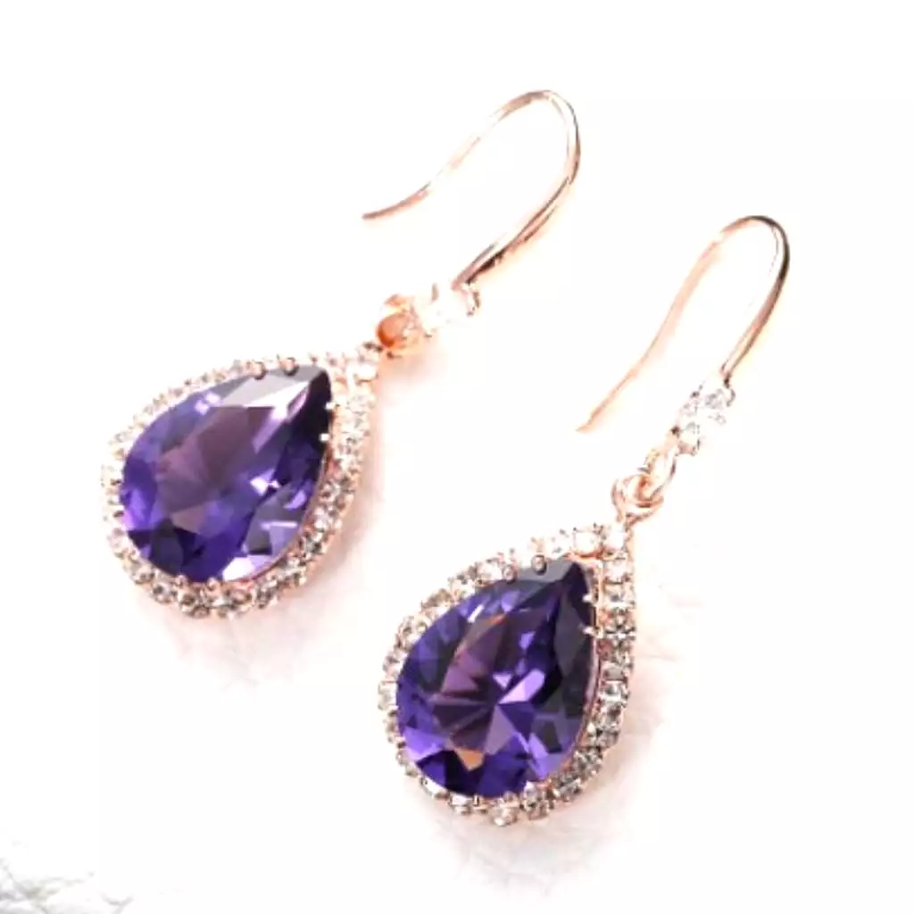 Purple Crystal Teardrop Earrings