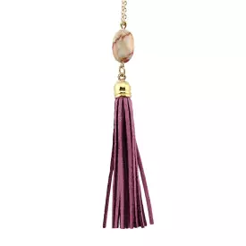 Purple Natural Stone and Tassel Long Necklace