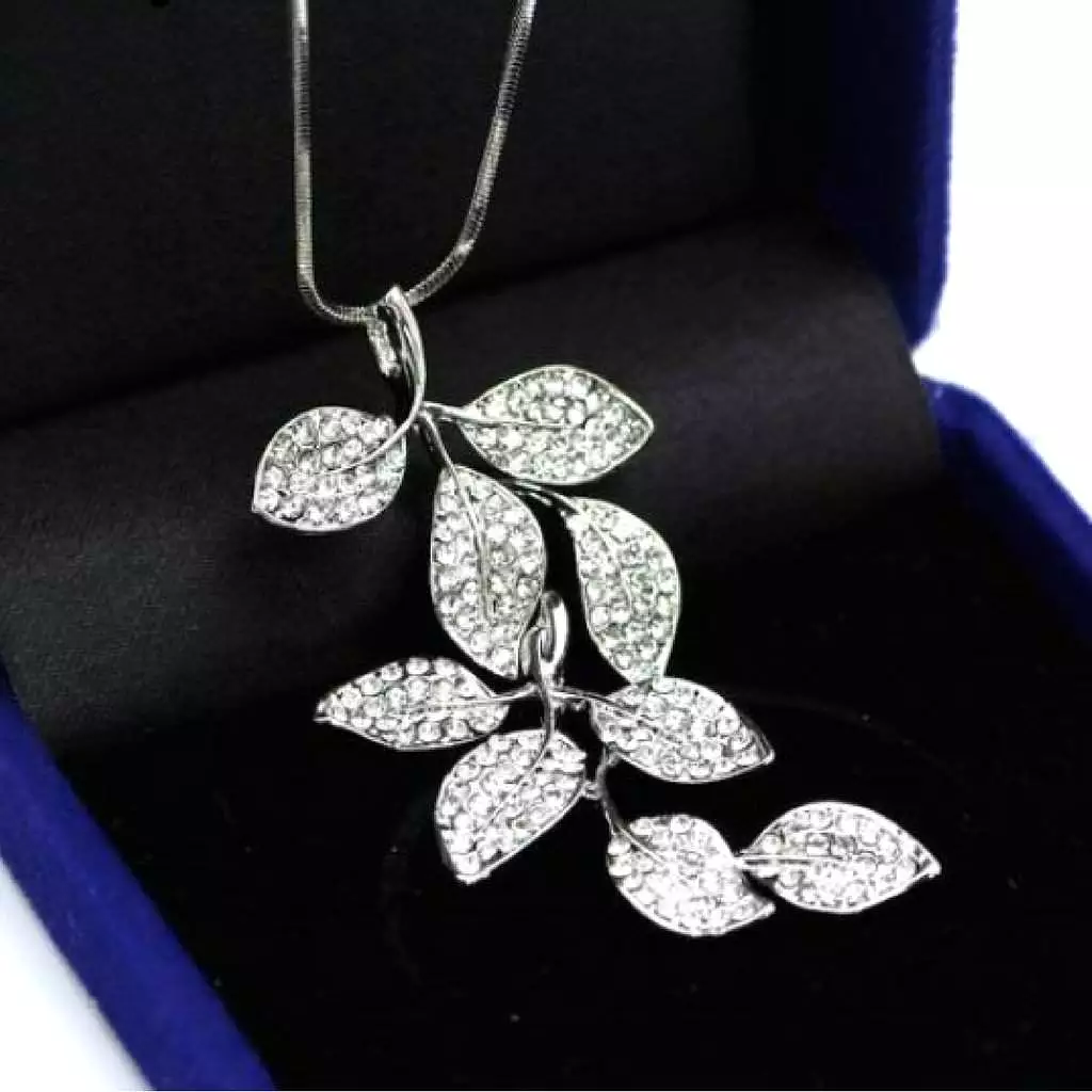 Rhinestone Crystal Leaf Long Necklace