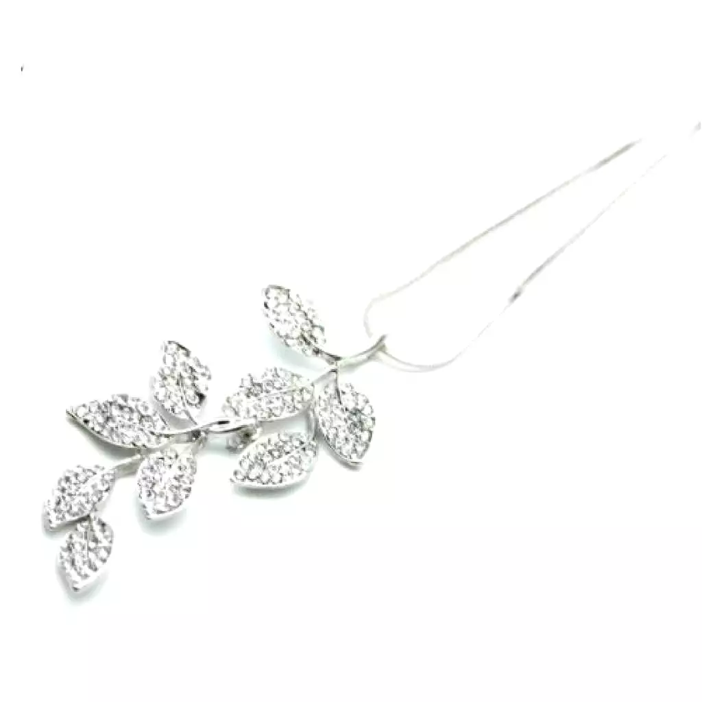 Rhinestone Crystal Leaf Long Necklace