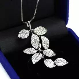 Rhinestone Crystal Leaf Long Necklace