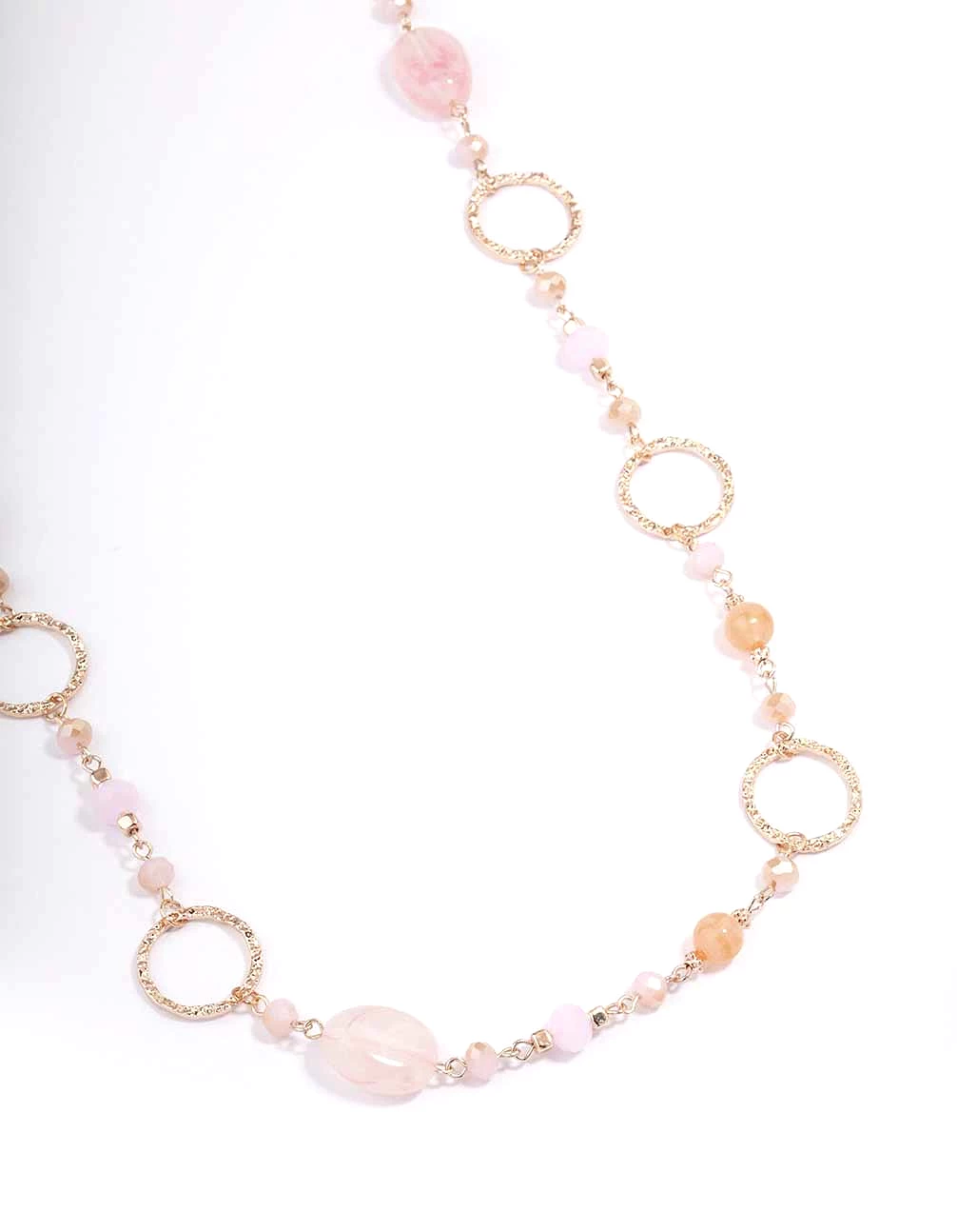 Rose Gold Long Pink Beaded Disc Necklace