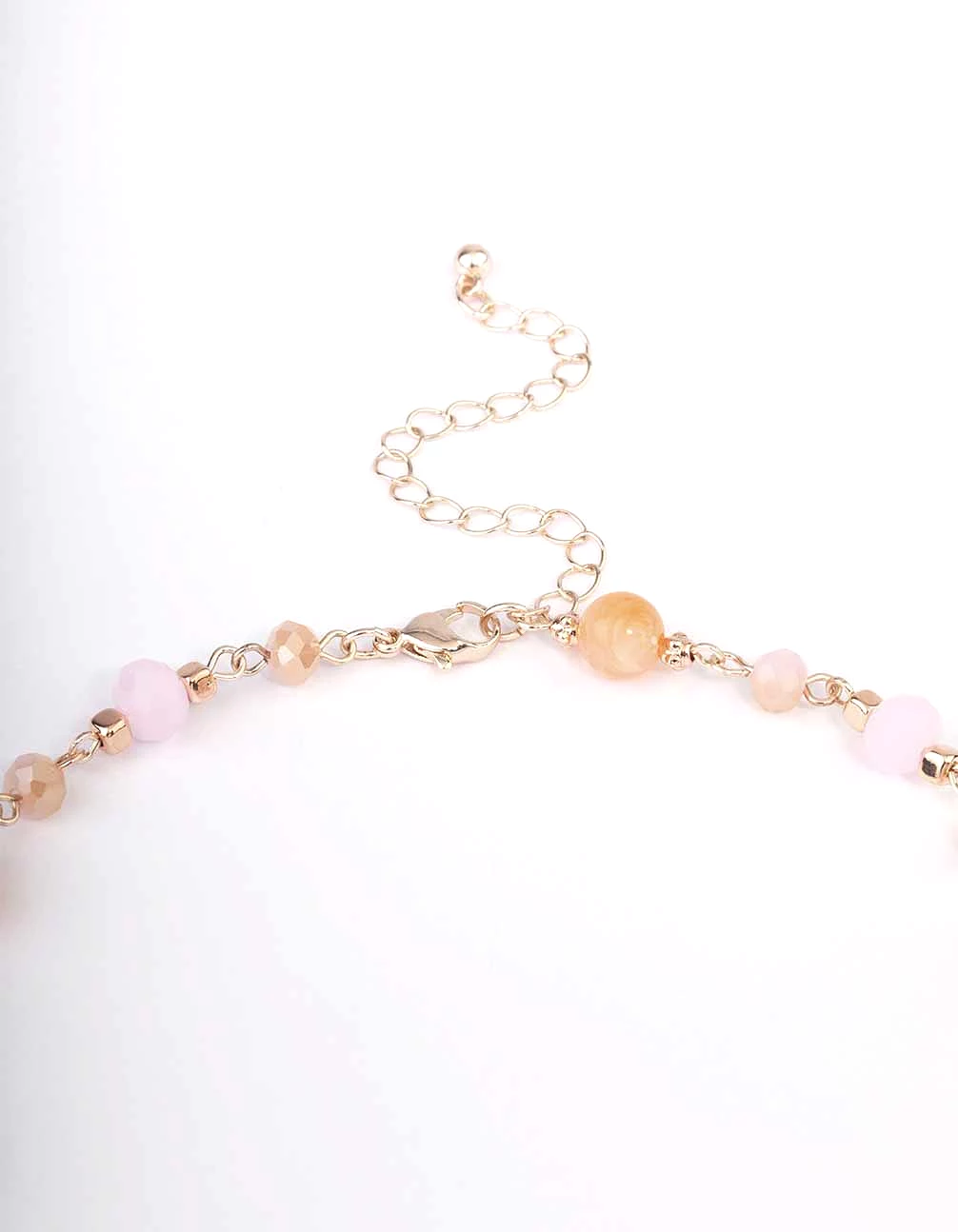 Rose Gold Long Pink Beaded Disc Necklace