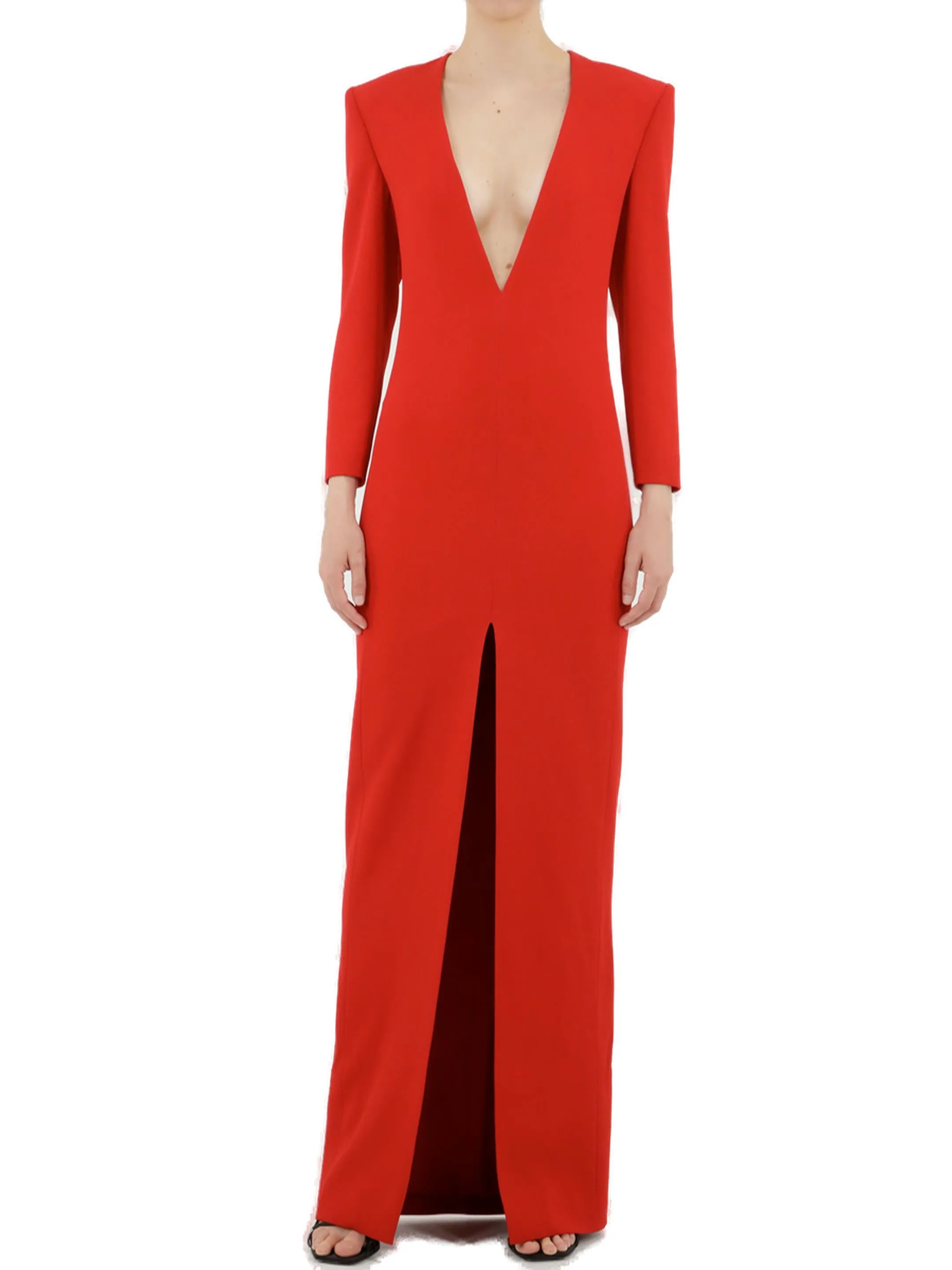 Saint Laurent V-Neck Long-Sleeved Maxi Dress