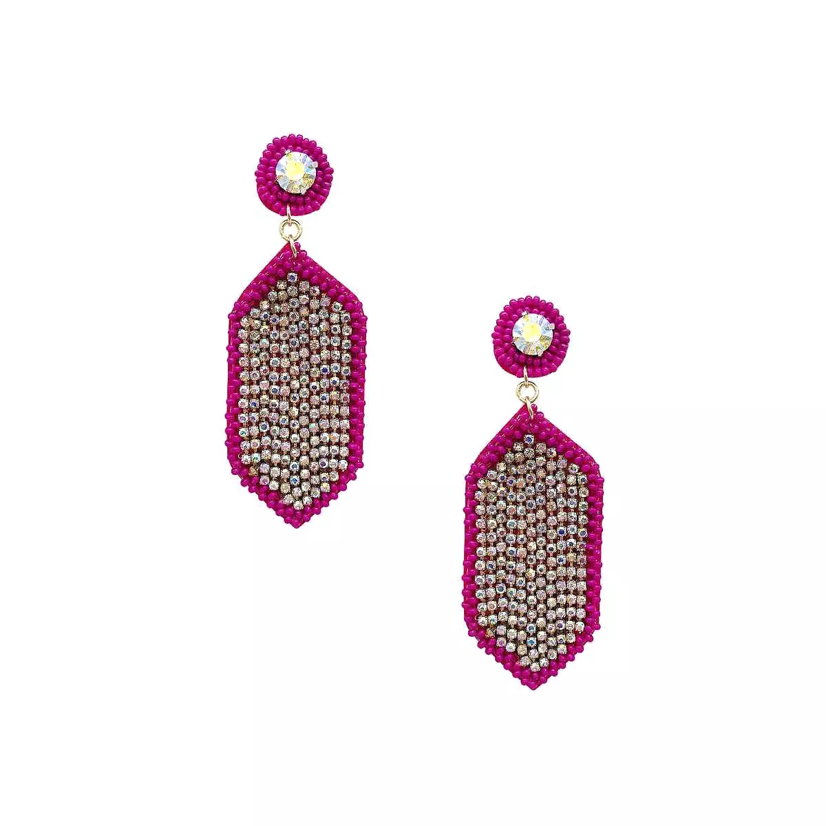 Seed Bead Rhinestone Hexagon Dangle Earring