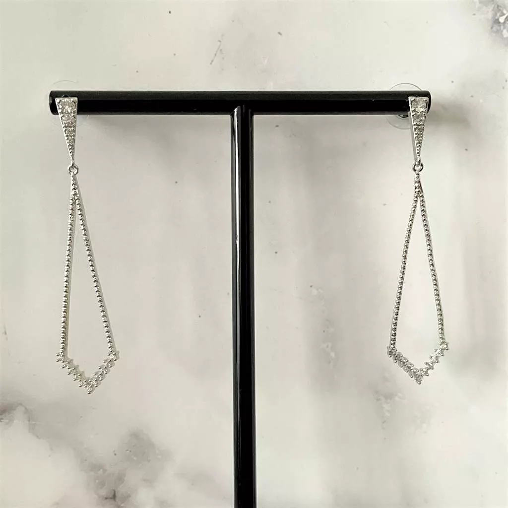 Silver and Cubic Zirconia Long Dangle Earrings