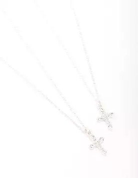 Silver Classic Diamante Cross Necklace Pack