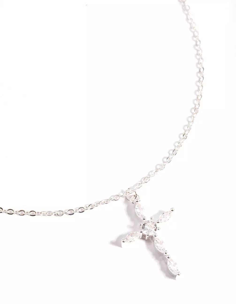 Silver Classic Diamante Cross Necklace