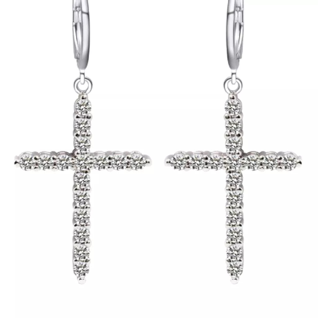 Silver Cross Dangle Earrings