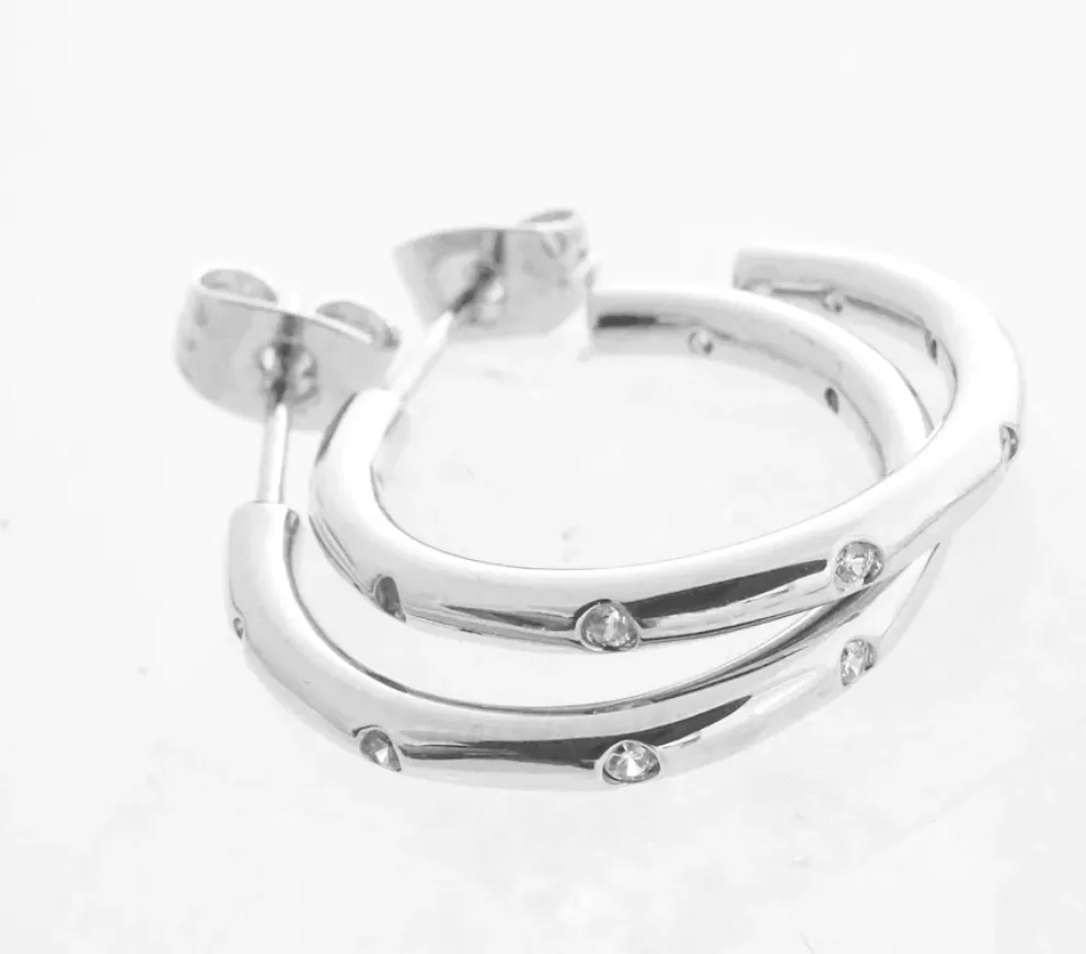 Silver Dotted Crystal Hoop Earrings