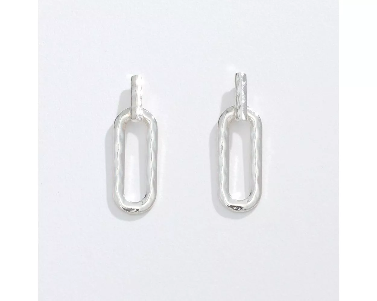 Silver Hammered Oval Drop Earrings