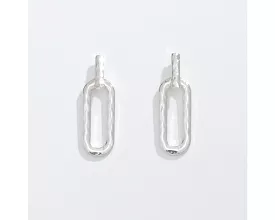 Silver Hammered Oval Drop Earrings