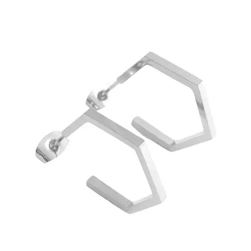 Silver Hexagon Hoop Earrings