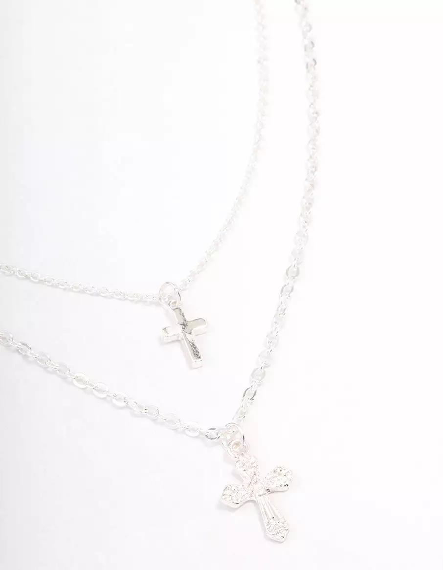 Silver Mixed Texture Cross Necklace