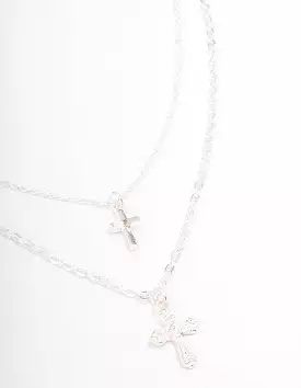 Silver Mixed Texture Cross Necklace