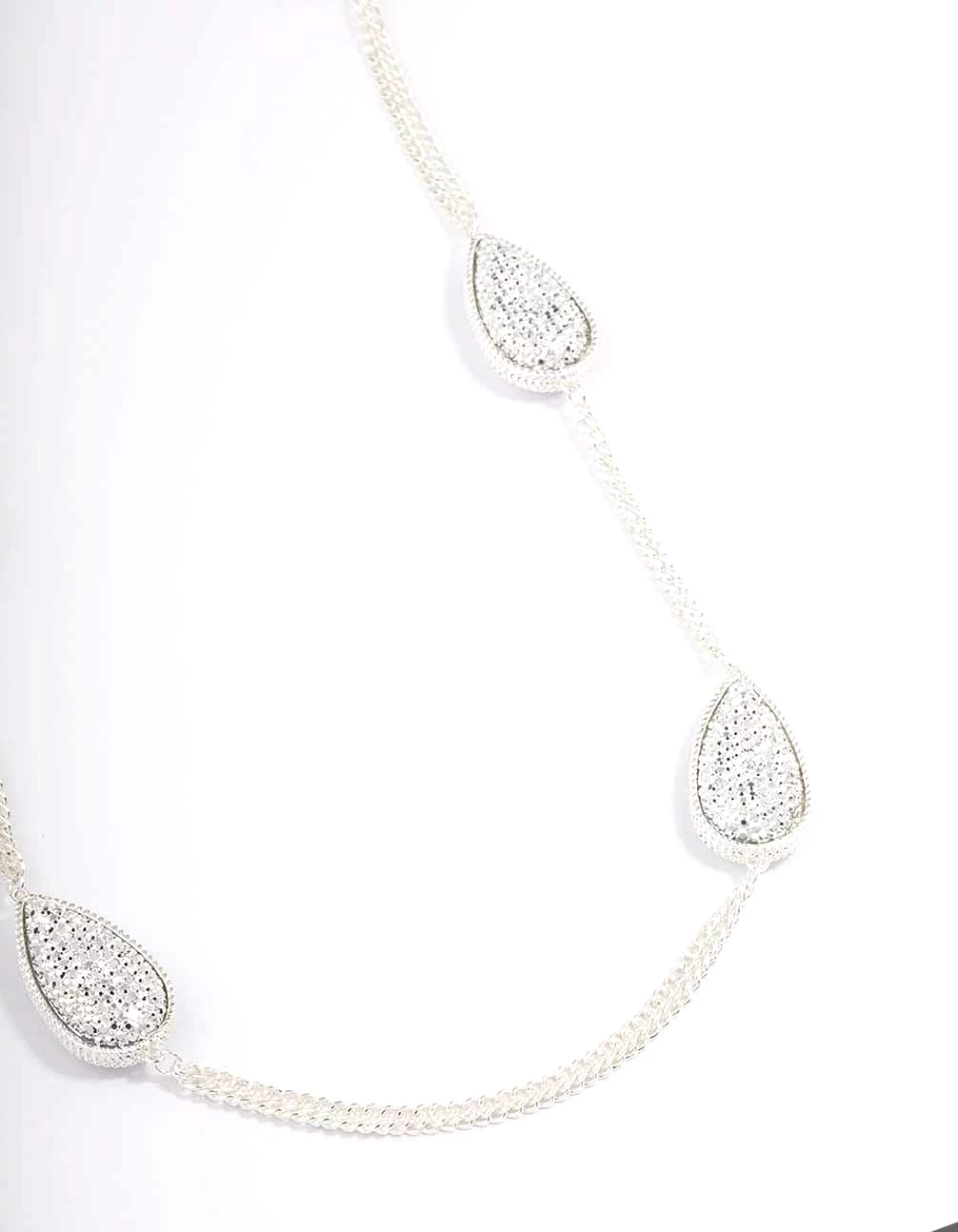 Silver Oval Long Chain Necklace