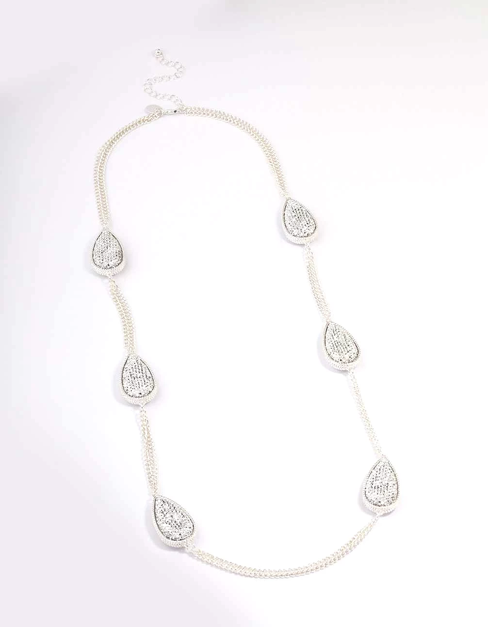 Silver Oval Long Chain Necklace