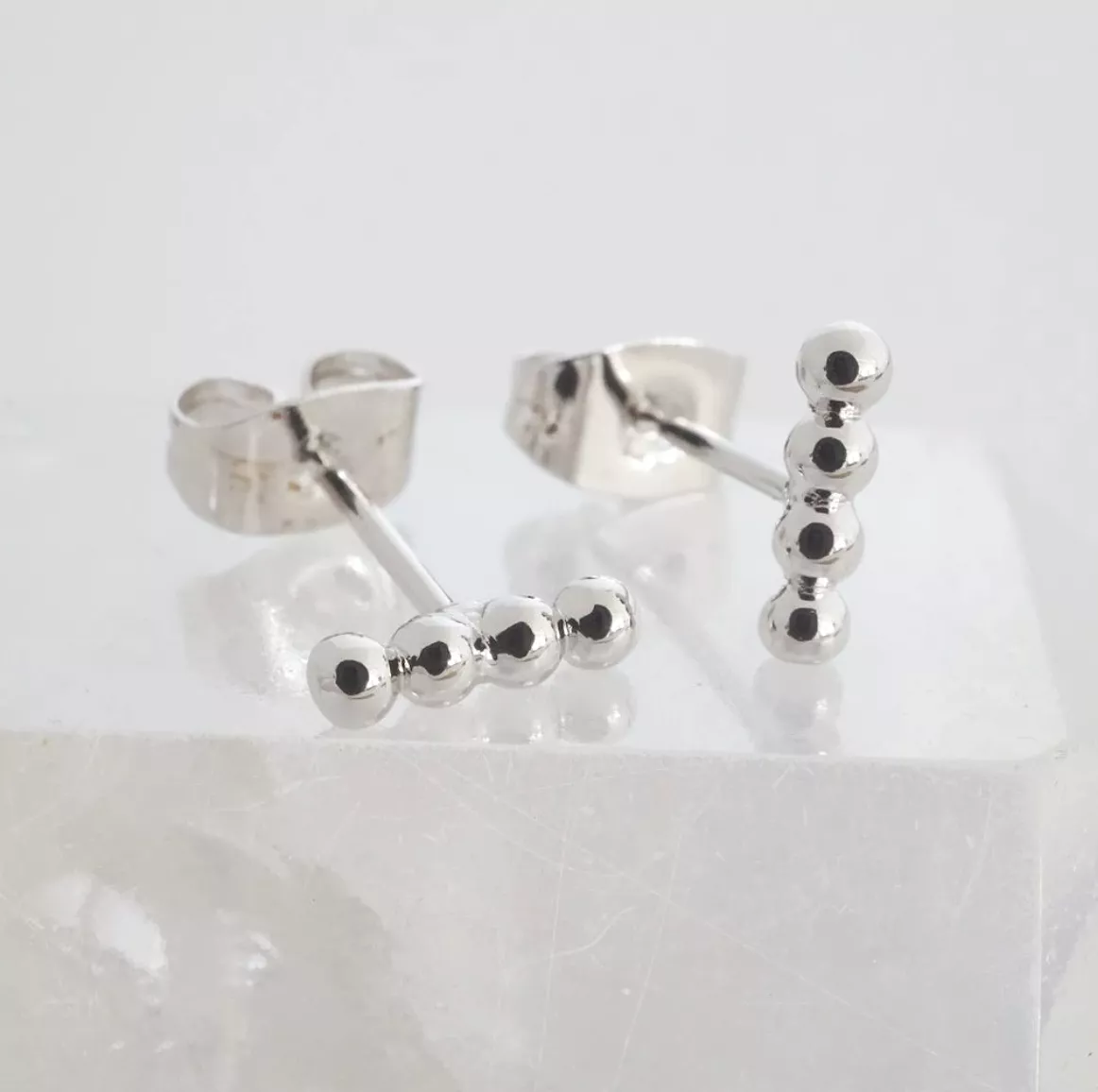 Silver Paige Beaded Bar Stud Earrings