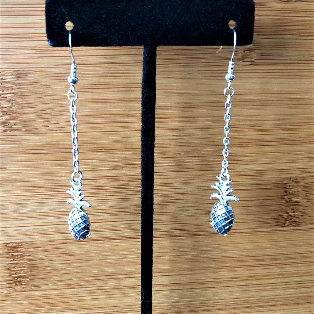 Silver Pineapple Long Earrings