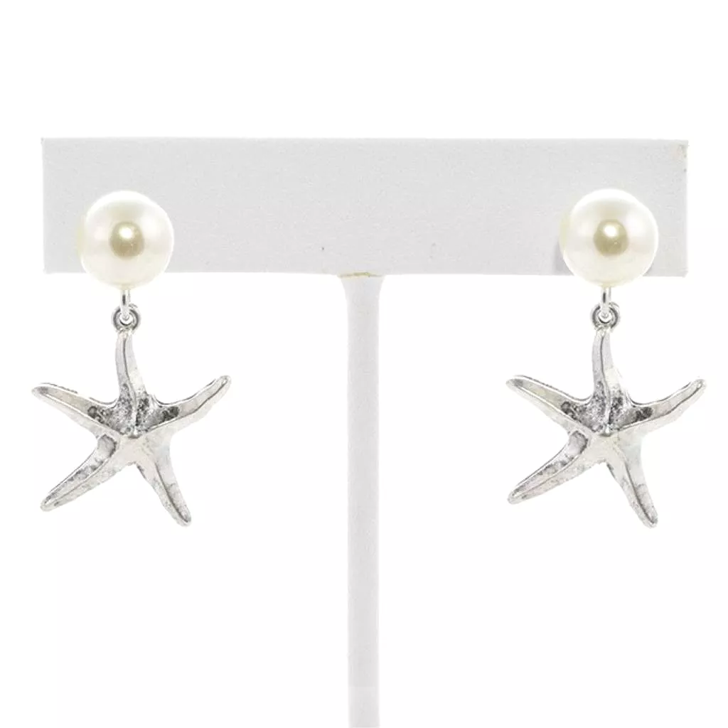 Silver Starfish and Pearl Stud Earrings