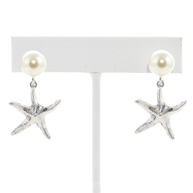 Silver Starfish and Pearl Stud Earrings