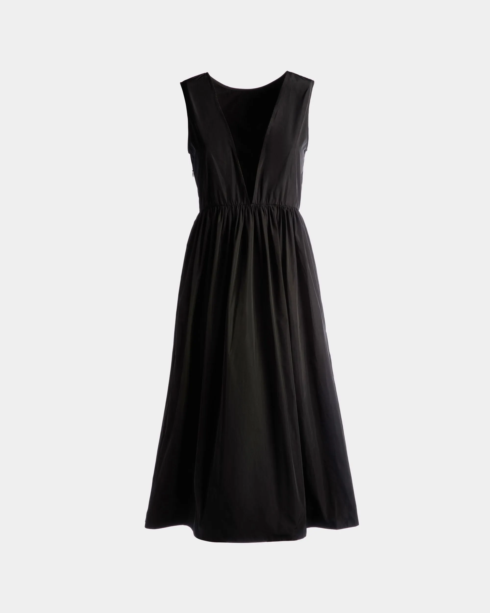 Sleeveless Midi Dress in Black Technical Duchesse 