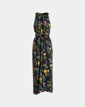 Sleeveless Midi Dress In Mountain Flower Print Silk 