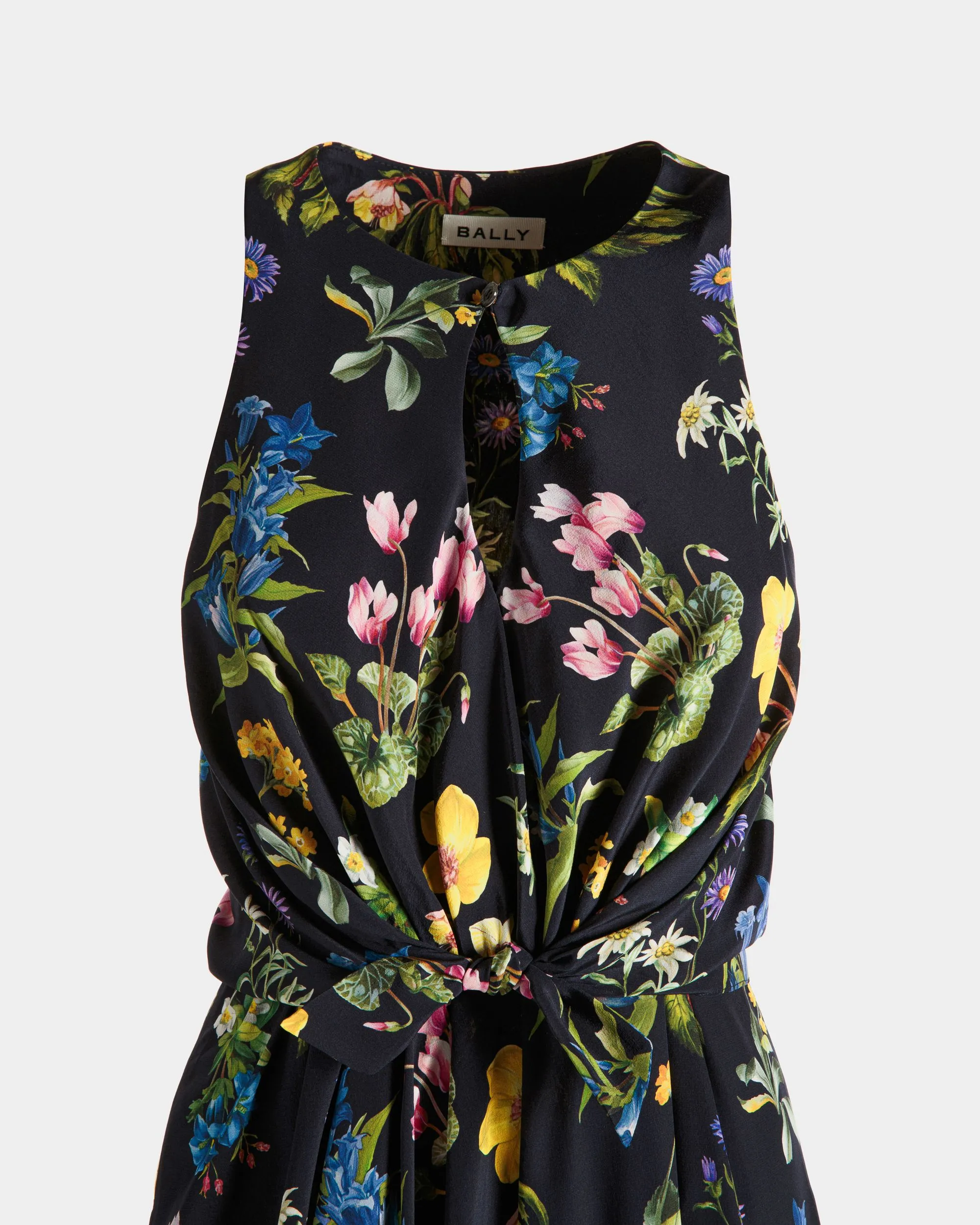 Sleeveless Midi Dress In Mountain Flower Print Silk 